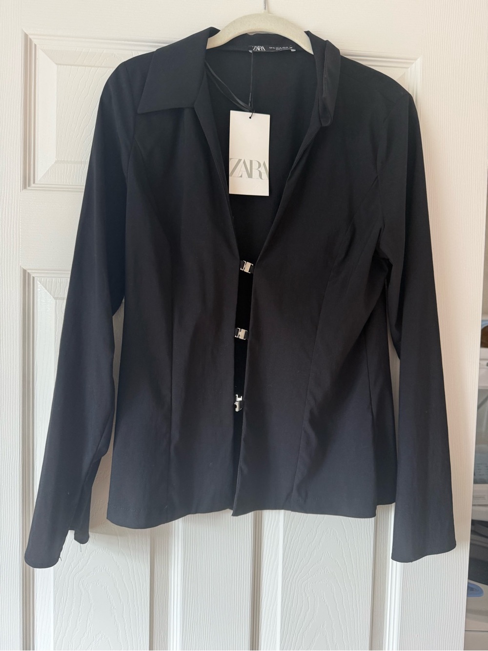 NWT Zara Black Clasp Front Shirt XL